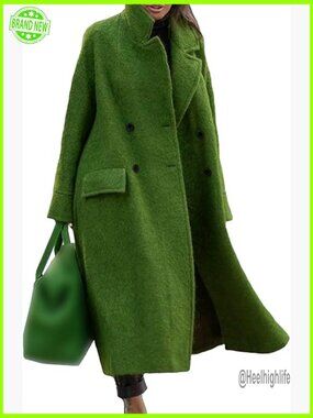Women's Oversized Wool Blend Overcoat Double Breasted Maxi Pea Coat